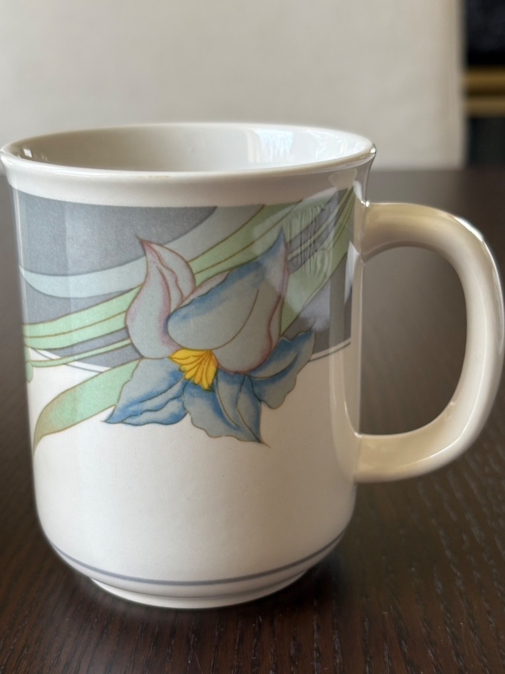 Vintage 90’s Blossom Semi-Porcelain Mugs, Set of 2, Blue Iris and Yellow Tulips